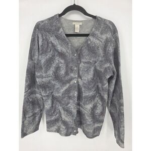 Deane & White Woman Gray Feather Print Cardigan Sweater Lambs wool angora‎ 1X